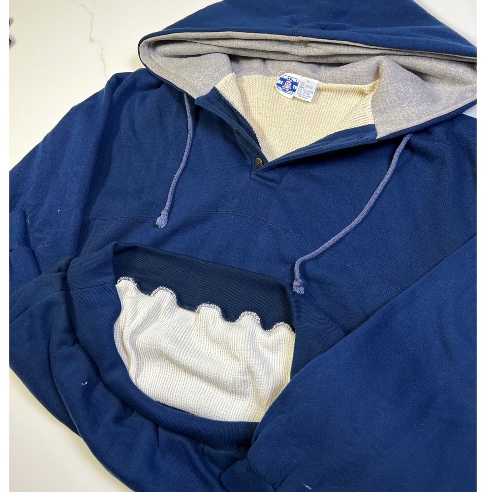 vintage 80s pro spirit navy thermal lined double fave‎ baggy hoodie XL